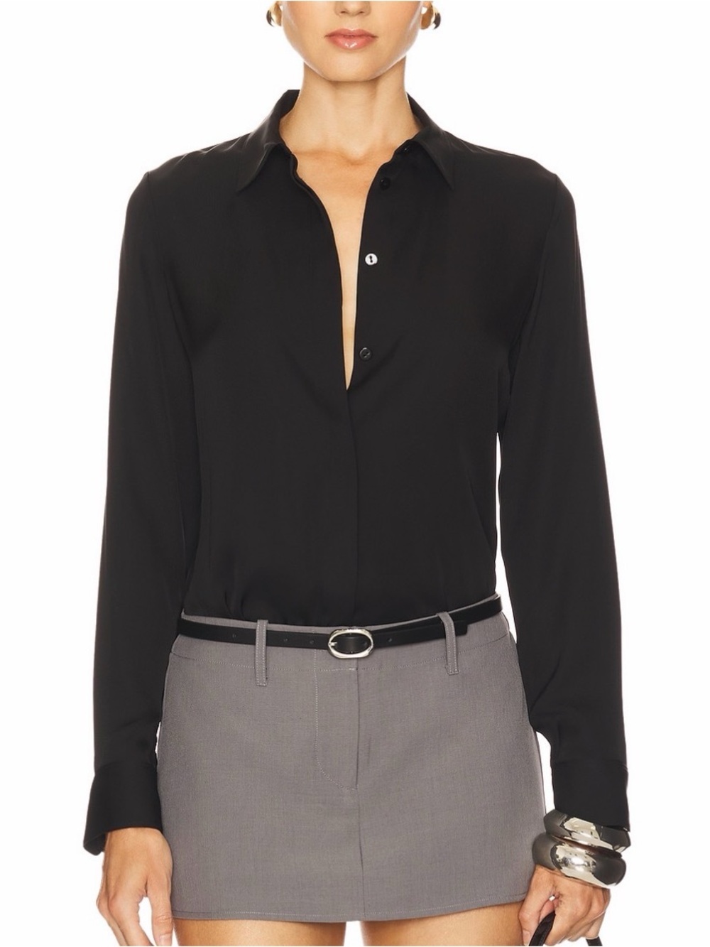 Theory Women’s Silk Black Button-Up Shirt